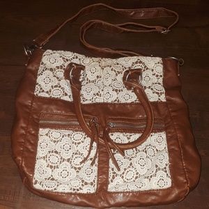 Brown leather and lace purse